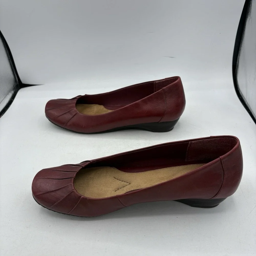 Naturalizer Shoes Womens Size 11 M Farrah Dark Red‎ Loafers Leather Wedge